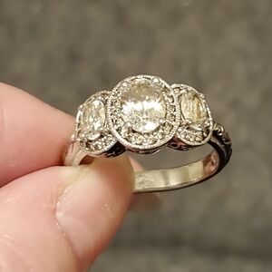 TACORI STERLING SILVER THREE STONE CZ RING BENT IN THE BACK SELLING "AS IS"
